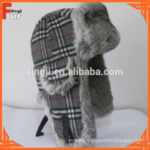 Real Fur with Cloth outside Rabbit Fur Trapper Hat